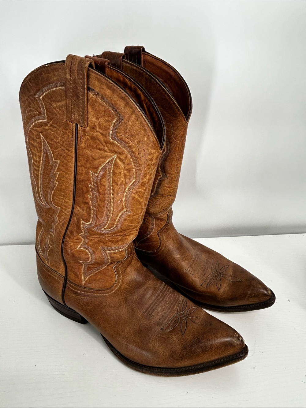 VINTAGE TONY LAMA STYLE 8634 BROWN COGNAC WESTERN COWBOY BOOTS - SIZE 11.5D